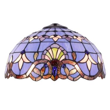 Imagem de Abajur de vidro colorido estilo Tiffany grande, 40 cm (16 polegadas), cor rosa barroca, com estampa floral de tulipa, ideal para luminárias de mesa, pendentes e de chão, na cor azul barroca.