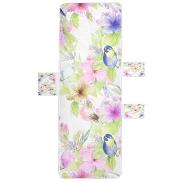 Imagem de Aquarela flores pássaros branco chaise lounge cadeira capas toalha piscina praia toalhas com bolsos externos espreguiçadeira piscina 85 x 76 centímetros