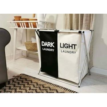 Imagem de Cesto Organizador de Roupas Sujas Grande com 2 Divisórias Dobrável | Organize Dark e Light