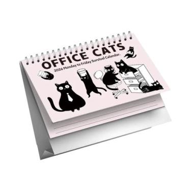 Imagem de Calendário De Mesa Com Ilustrações De Gatos Fofos, Planejador De 12 Me
