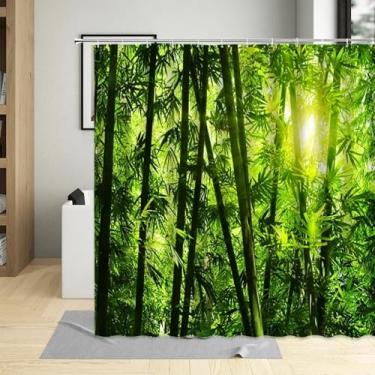 Imagem de Cortina de chuveiro com paisagem de planta verde, floresta, bambu, cenário natural, gancho para casa de banho, impermeável, lavável, tecido decorativo 42 x 81 pol. x 107 x 205 cm/LxA