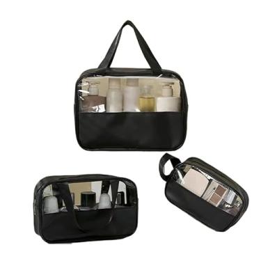 Imagem de Kit 3 Necessaires Transparentes para Viagem – Organize Cosméticos e Produtos de Higiene Pessoal com Praticidade(Preto【Kit 3】)