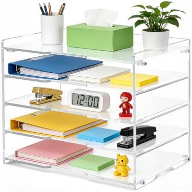 Imagem de Leffis Bandeja organizadora de papel transparente de 5 camadas, organizadores de mesa de acrílico e acessórios, organizador de bandeja de cartas, organizador de mesa de acrílico, organizador de mesa