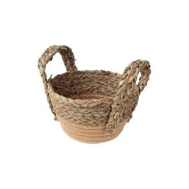 Imagem de Cesto Decorativo em Corda de Algodão com Alças em Sisal, Organizador Redondo