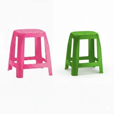 Imagem de Kit banco, banquinho, banqueta - 2 unidades - CDI-PLASTIC, ROSA E VERD