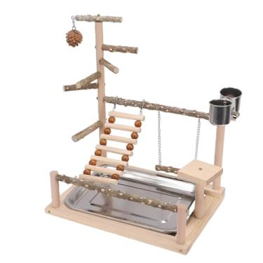 Imagem de Pssopp Playstand do Papagaio do Animal de Estimação, Suporte de Madeira Jogo Pássaro da Escada Ginásio Poleiro Com Copos Alimentador para Pássaros Pequenos Periquito