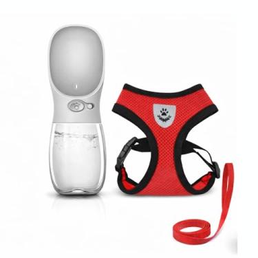 Imagem de Kit pet Guia peitoral Simples e garrafa portátil para passeios 350ml (Vermelho, Pequeno)