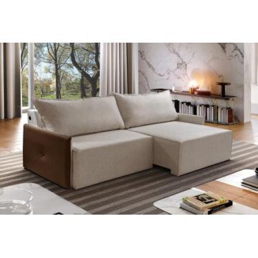 Imagem de Sofá 3 Lugares Retrátil Cannes 2,10m com Entrada USB Couro e Linho - Z