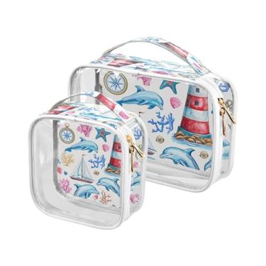 Imagem de xigua Bolsa de maquiagem feminina golfinhos, transparente, bolsa de cosméticos de viagem, bolsa de higiene portátil à prova d'água para viagens, férias, organização de banheiro