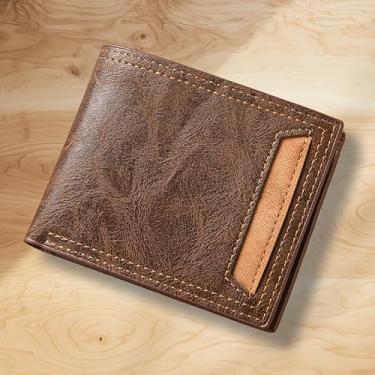Imagem de Carteira masculina retrô aberta com três dobras – 10 compartimentos para cartões, 2 compartimentos para notas, com janela de identidade transparente, poliuretano fino, 11,7 x 9,7 cm, Marrom escuro