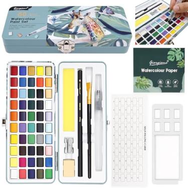 Imagem de Conjunto de tinta aquarela de 50 cores, materiais de arte de pintura para iniciantes completos com tintas para aquarela, telas, blocos de esboço, pincéis e paleta para iniciantes, conjunto de aquarela