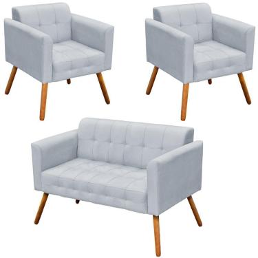 Imagem de Conjunto 2 Poltronas E 1 Namoradeira Pés Palito Suede Cinza