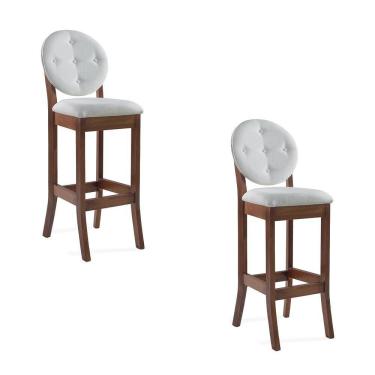 Imagem de Kit 2 Banquetas Alta Teseu Linho Off White/Imbuia