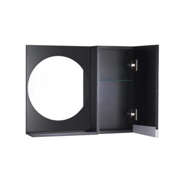 Imagem de Espelho Redondo para Banheiro com Armário Preto Com Puxador