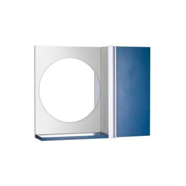 Imagem de Espelho Redondo para Banheiro com Armário Azul com Barra