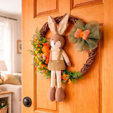 Imagem de Guirlanda Coelho Pernas Mole Decoração Arranjo Páscoa 60cm