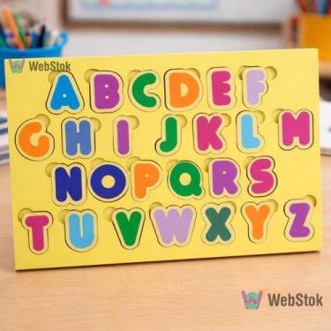 Imagem de Brinquedo Educativo Didático Quebra Cabeça Encaixe com Pino Letras Alf