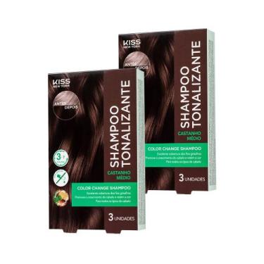 Imagem de Kit com 2 Shampoos Tonalizantes Color Change Castanho Médio - Kiss New