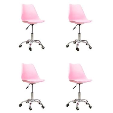 Imagem de Kit 4 Cadeiras Office Base Cromada Giratória Saarinen Rosa