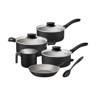 Imagem de Jogo De Panelas 5 Peças Preto Linz Antiaderente E Colher Tramontina