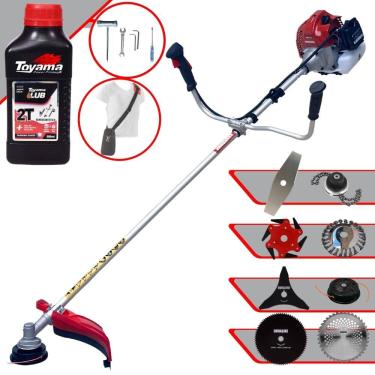 Imagem de Roçadeira Completa À Gasolina Kawashima BCJ521L Motor 2 Tempos 52cc 2,5HP Alta Performance Com Carretel Nylon + Kit 7 Opções de Corte + ÓLEO TOYAMA 2T
