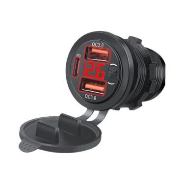 Imagem de Carregador USB Duplo QC3.0 Para Carro 12V 24V Com Voltímetro Digital E
