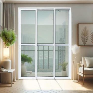 Imagem de Porta de Correr 3 Folhas Moveis Sequenciais 210 x 120 Elite com Fechad