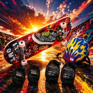 Imagem de Skate Infantil 70cm Tênis Vermelho Com Rodas Resistentes BH Store