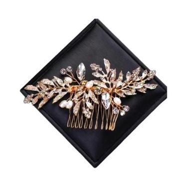Imagem de Tiara De Cristal Dourado Com Pérolas Para Mulheres, Acessórios De Cabe