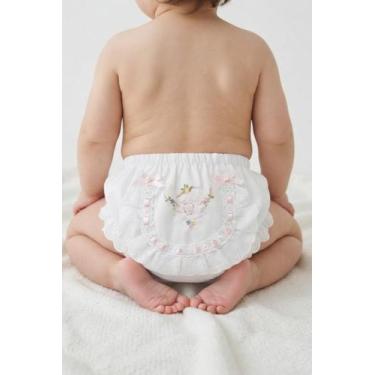 Imagem de Calcinha Bebê Bunda rica Algodão Bordado Rosa Batismo - Papilloo