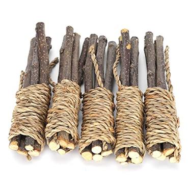 Imagem de GLOGLOW Brinquedos de mastigar pequenos animais, 5 peças de palitos de Applewood, corda de grama molar, brinquedos de dentição para coelhos, porquinhos da Índia, hamster de chinchila