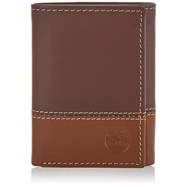 Imagem de Timberland Carteira masculina de couro com três dobras com janela para identidade, Marrom/bronze, tamanho nico