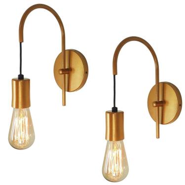 Imagem de Kit 2 Arandelas Abajur Luminária Parede Quarto Cama Dourado