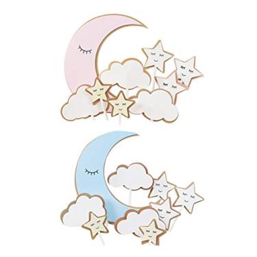 Imagem de Topos de bolo Moon Star Cloud para decoração de cupcake para chá de bebê, aniversário, festa de casamento, 18 peças