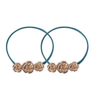 Imagem de Gravatas de cortina elástica de três flores criativas gravatas de cortina ajustáveis de vento de luxo leve simples gravatas de cortina, azul, 2 peças