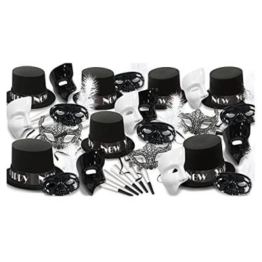 Imagem de Beistle Variedade de máscaras para 50 pessoas, artigos de festa de ano novo, adereços para cabine de fotos – chapéus, máscaras de Mardi Gras, faz barulho, completo, preto/branco