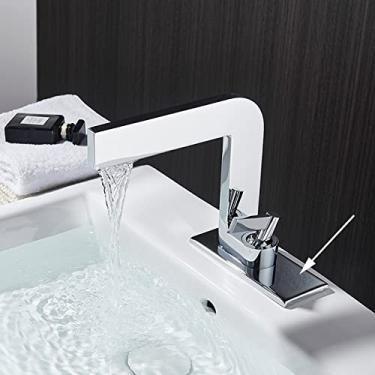 Imagem de Torneiras para lavatório Torneiras para lavatório para lavatório Torneiras misturadoras para banheiro Torneiras de latão quadrada Torneira para lavatório para água quente e fria, tamanho úni