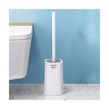 Imagem de Moderno Escova de vaso sanitário de plástico com cerdas macias Escova de vaso sanitário e suporte para banheiro Escova de limpeza de vaso sanitário branca Fixação no chão Fácil de limpar