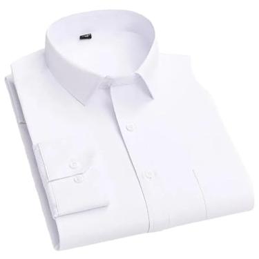 Imagem de Camisa masculina casual xadrez listrada manga longa com remendo frontal bolso no peito camisas de trabalho camisa casual camisa masculina, 65-25, XXG