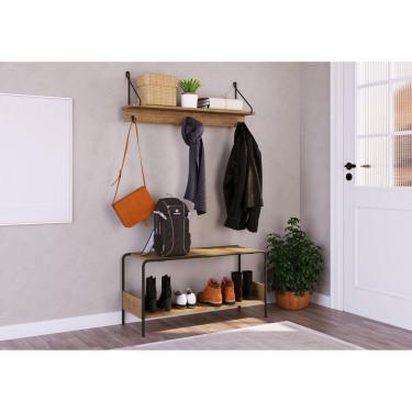 Imagem de Prateleira Decorativa Multiuso com 3 Ganchos Industrial Artesano Vermont/Preto