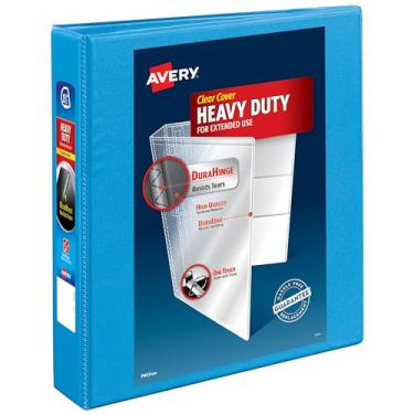Imagem de Avery Fichário de 3 anéis Heavy-Duty View, anéis inclinados de um toque de 3,8 cm, comporta papel de 21,6 x 28 cm, 1 fichário azul claro (05401)