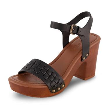 Imagem de Dunes Sandália feminina Sealy de salto de tecido de madeira sintética + espuma confortável e tecnologia LiteSole, larguras amplas disponíveis, Preto, 8