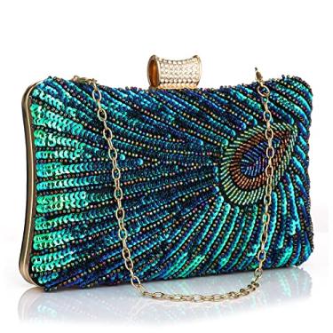 Imagem de Rkrouco Peacock Evening Clutch Beaded Sequins Party Wedding Purse., Verde 3, Elegante, vintage