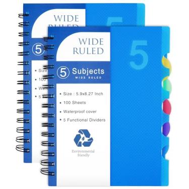 Imagem de CAGIE Caderno espiral com 5 matérias, capa dura A5 pautado largo para trabalho, caderno com abas separadoras, 21 x 17 cm, 110 folhas, azul