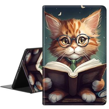 Imagem de RAUEDWDJS Compatível com Samsung Galaxy Tab S6 Lite 10,4 polegadas 2024/2022/2020, capa inteligente fina de couro PU com despertar/hibernar automaticamente, gato de leitura