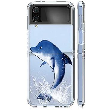 Imagem de HUIYCUU Capa fofa em aquarela 3D à prova de choque para câmera antiderrapante feminina menina menino transparente com design estampa animal amortecedor macio fino (Jump Dolphin, para Samsung Galaxy Z