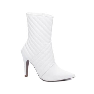 Imagem de Bota Feminina Bico Fino Salto Alto Branco Torricella Cor:Branco;Tamanho:36;Genero:Feminino