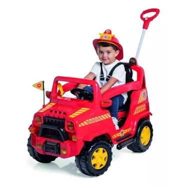 Imagem de Carrinho De Passeio e Pedal Diipi Bombeiro 2x1 Quadriciclo Com Buzina Capacete e Mangueira com Água