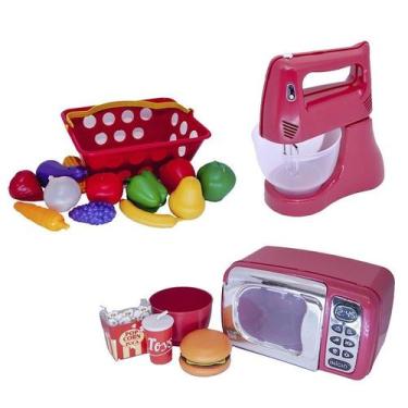 Imagem de Cozinha Eletro Menino Brinquedo Kit Microondas 19 Peças - Altimar