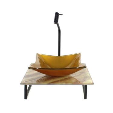 Imagem de Kit Cuba Vidro Quadrada 10Mm Tampo Vidro 40Cm X 40Cm Mármore - Cubas E